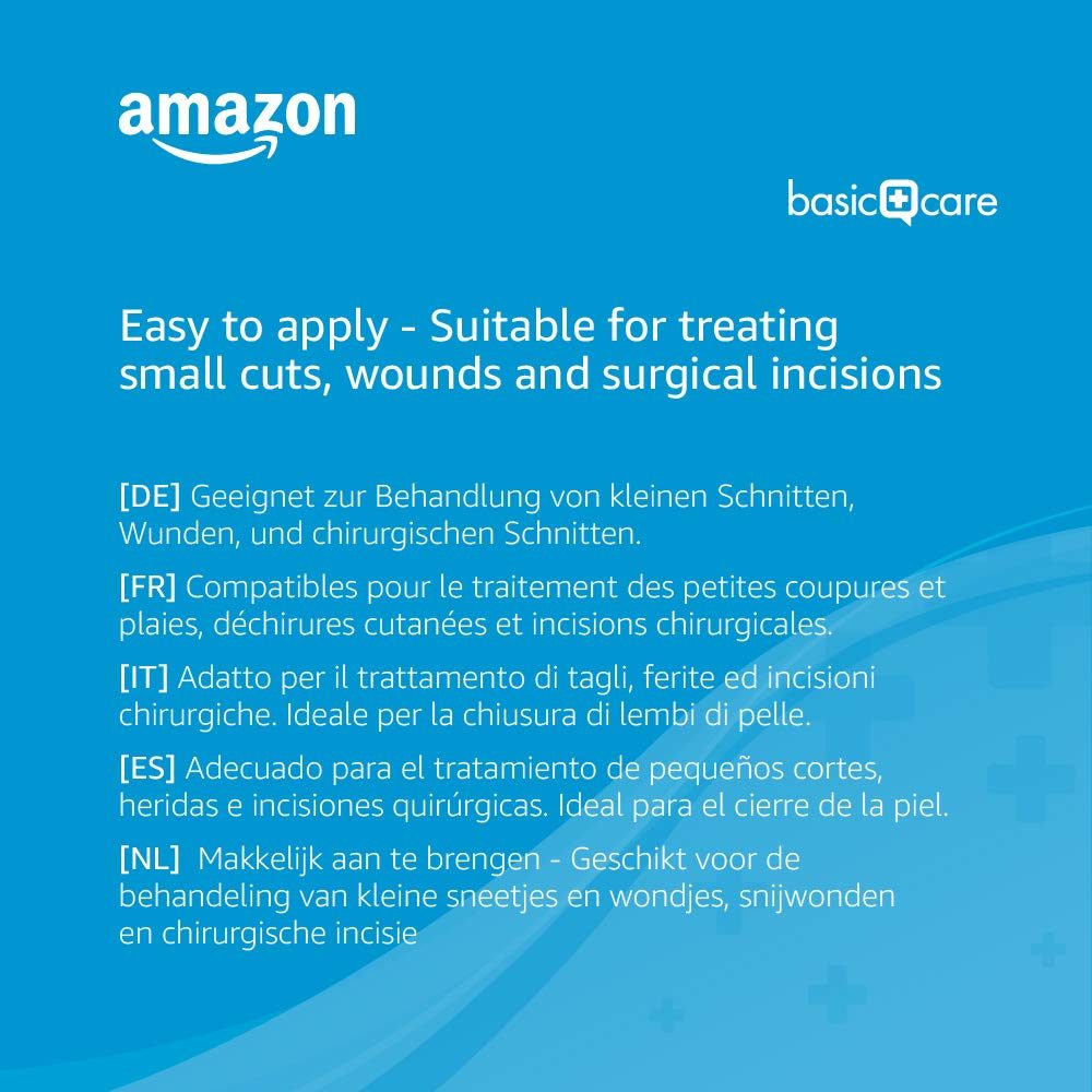 Amazon Basic Care - Hypoallergenic Sterile Suture Strips, 4 sizes - 60 Strips