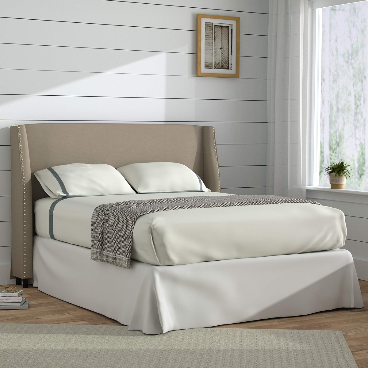Stone & Beam Merrill Full Headboard with Decorative Nailhead Trim, 69" W, Dune