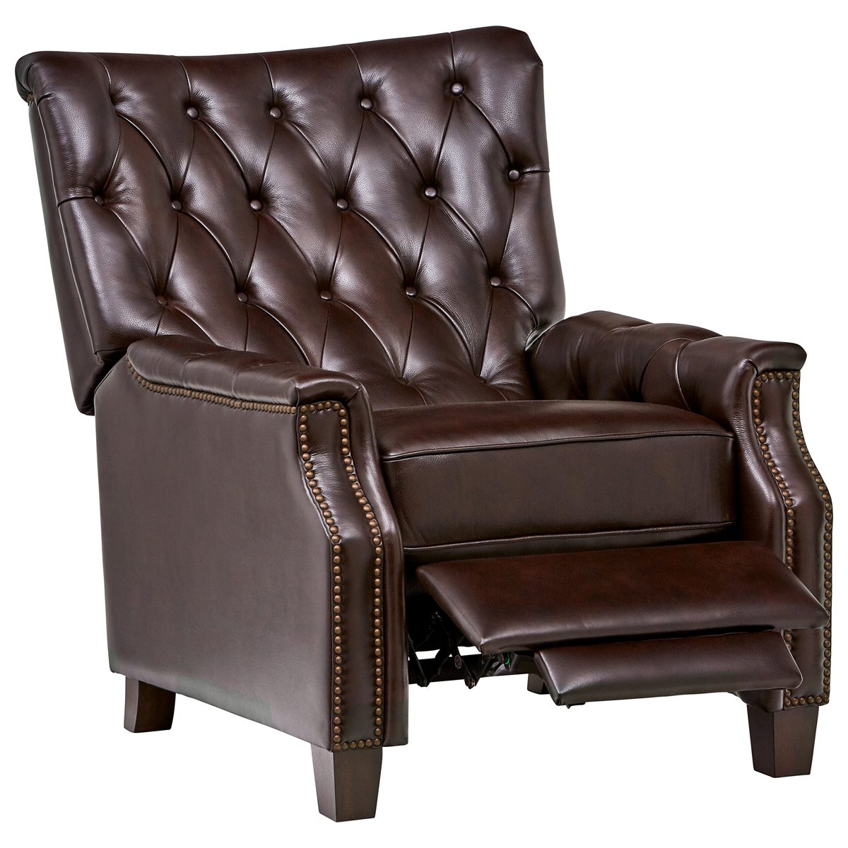 Amazon Brand – Stone & Beam Traditional Nailhead Button Tufted Leather Recliner Chair, 33.4"W, Brown Leather