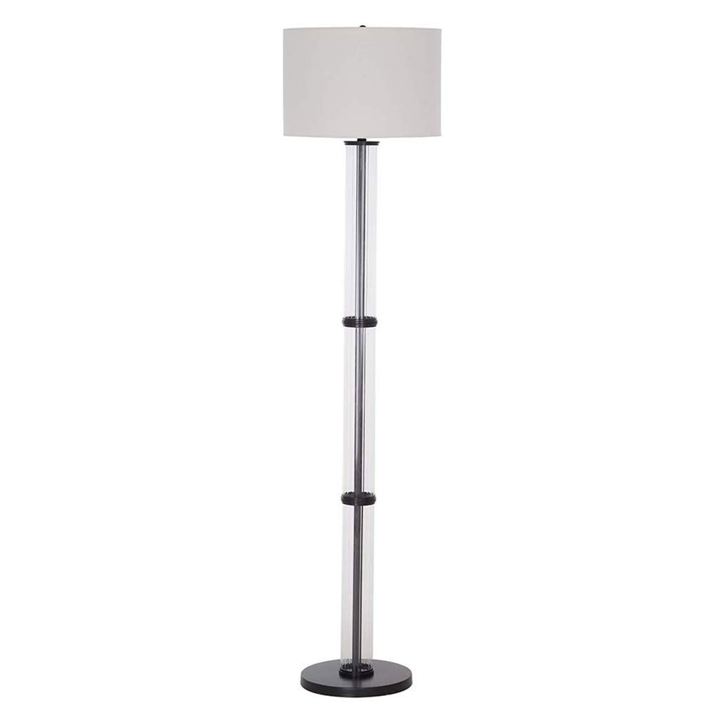 Ravenna Home Clear Ribbed Glass Cylinder Living Room Floor Lamp with LED Light Bulb - 64.25 Inches, Dark Bronze