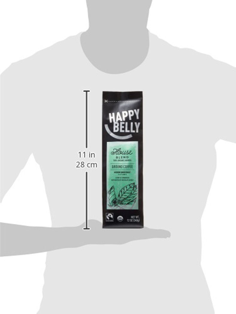 Amazon Brand - Happy Belly House Blend Organic Fairtrade Coffee, Medium Dark Roast, Ground, 12 ounce