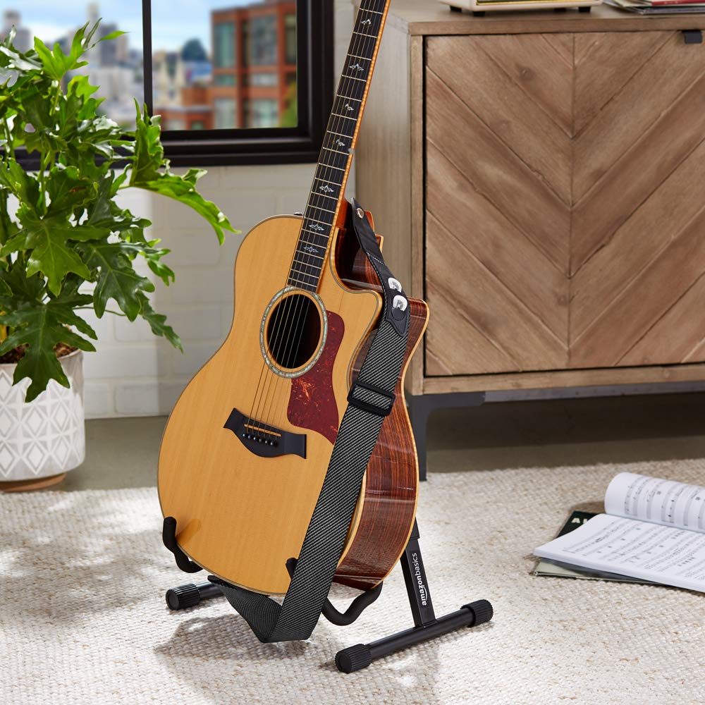 AmazonBasics Adjustable Guitar Strap For Electric/Acoustic Guitar/Bass - Includes 3 Pick Holders - Black