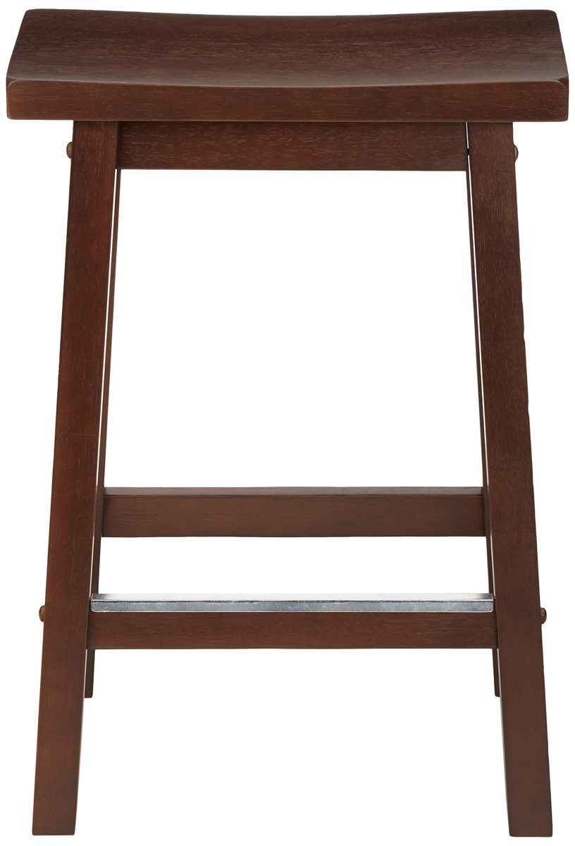 AmazonBasics Classic Solid Wood Saddle-Seat Kitchen Counter Stool with Foot Plate 24 Inch, Walnut, Set of 2