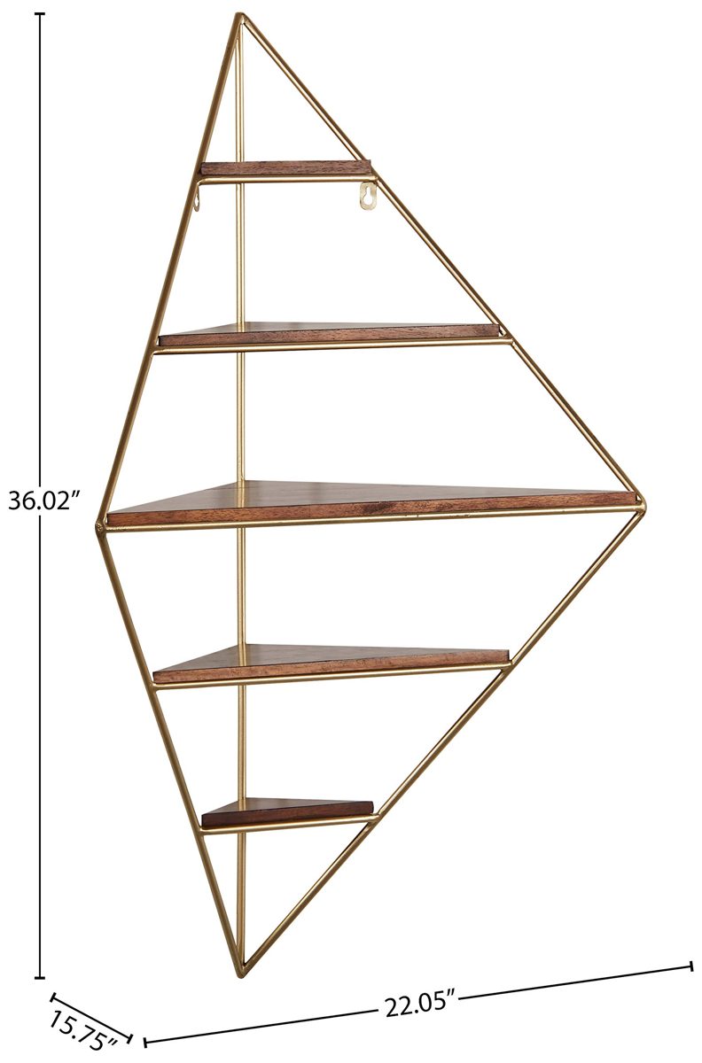 Amazon Brand – Rivet Modern Corner Floating Triangle 5 Shelf Wall Unit Decor - 36 Inch, Natural Wood and Gold