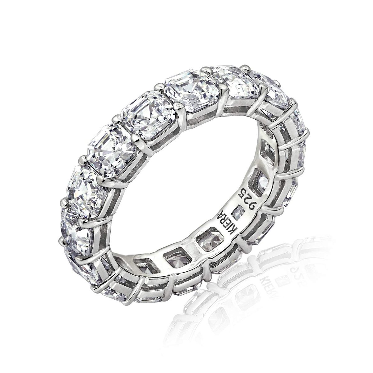 [Find] Amazon Collection Rhodium Plated Sterling Silver Clear Aska -kattokyu-bikkuzirukoniaetanitexiringu, Size 14