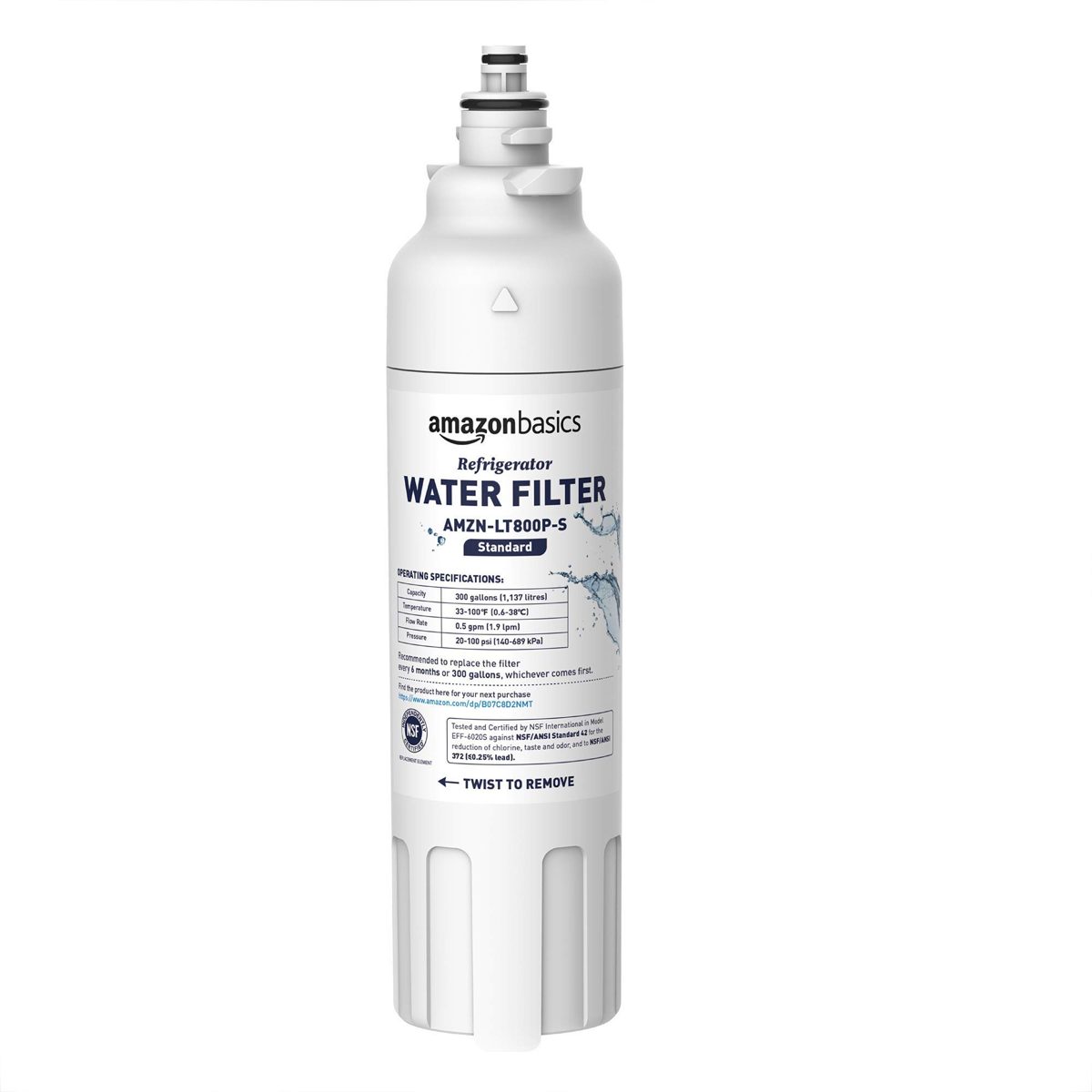 AmazonBasics Replacement LG LT800P Refrigerator Water Filter - Standard Filtration
