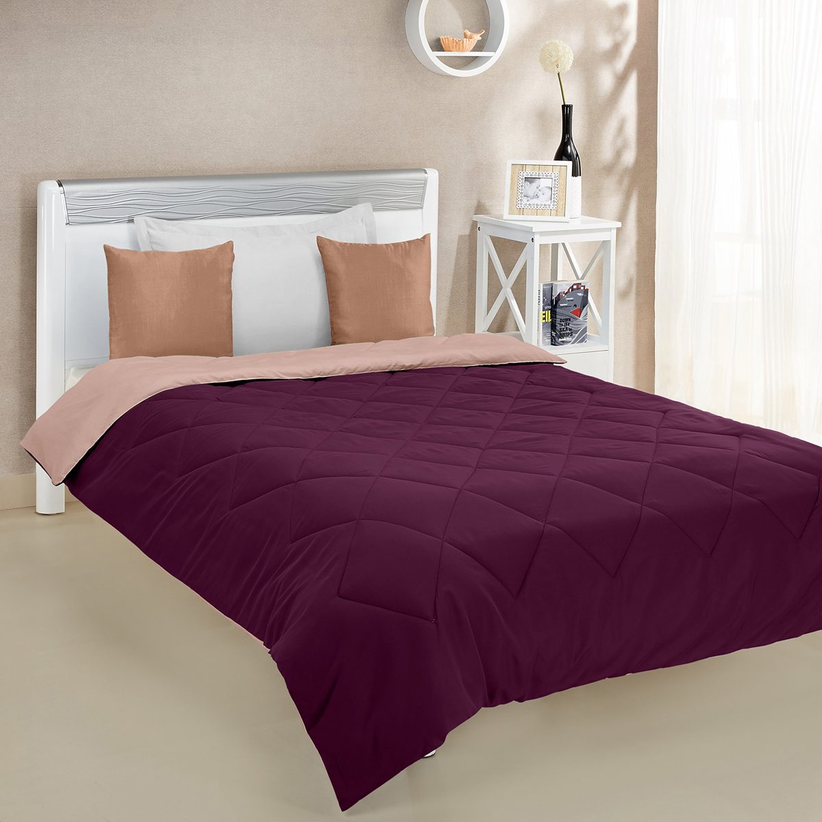 Amazon Brand - Solimo Microfibre Reversible Comforter, Single (Plum Purple and Moody Mauve, 200 GSM)
