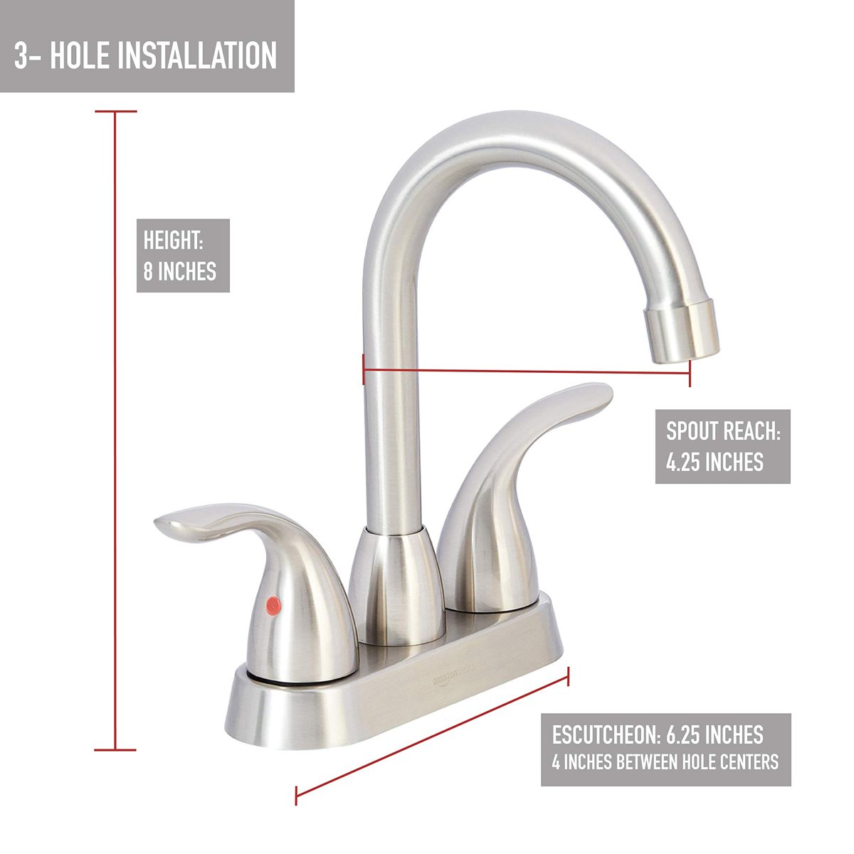 AmazonBasics AB-BF608-SN Basin Faucet-4-Inch, Satin Nickel
