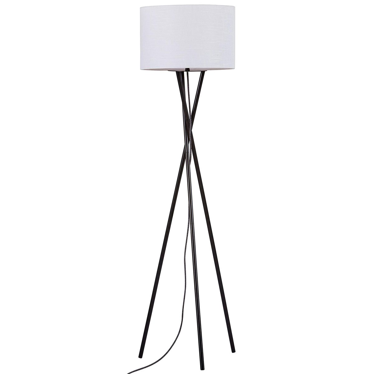 Rivet Mid Century Modern Tripod Living Room Floor Lamp With Light Bulb And Linen Shade - 64 Inches , Black