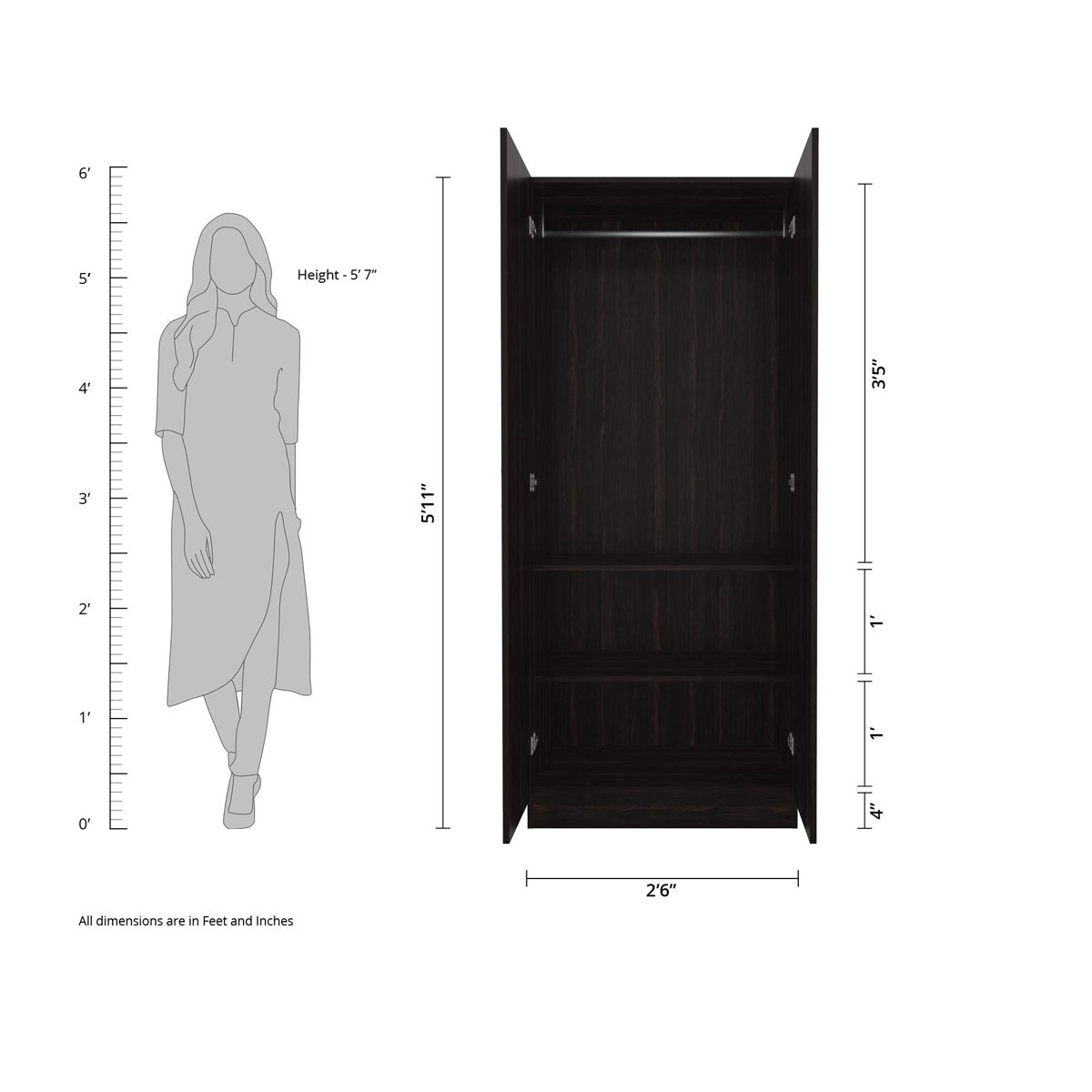 Amazon Brand - Solimo Pyxis Engineered Wood 2-Door Wardrobe (Wenge Finish)