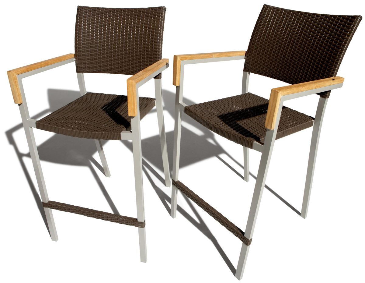 Strathwood Camano All-Weather Wicker Bar Chair with Teak Arm Rests, Set of 2