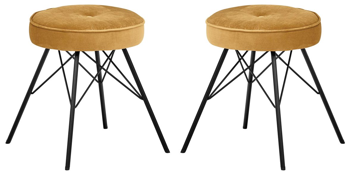 Rivet Stevie Mid-Century Modern Bar Stool, 30"H, Pack of 2, Yellow