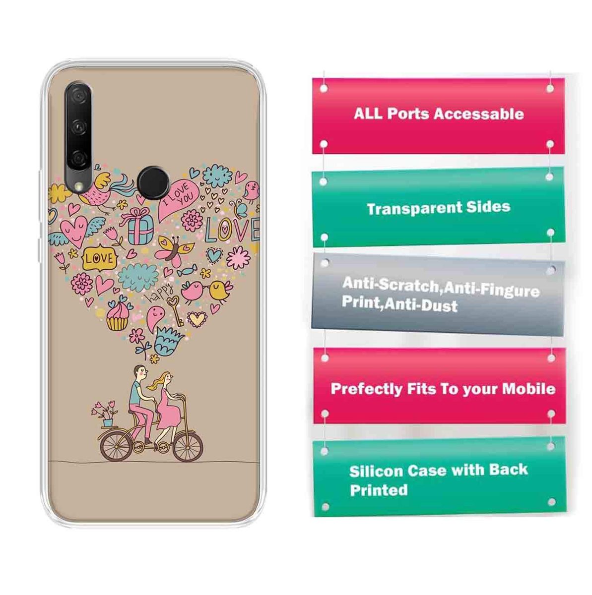 Amazon Brand - Solimo Designer Multicolor Happy Love Brown Pattern Printed Soft Back Case Mobile Cover for Huawei Honor 9X