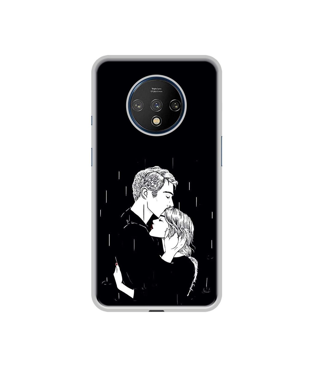 Amazon Brand - Solimo Designer Couples Standing in Rain UV Printed Soft Back Case Mobile Cover for OnePlus 7T
