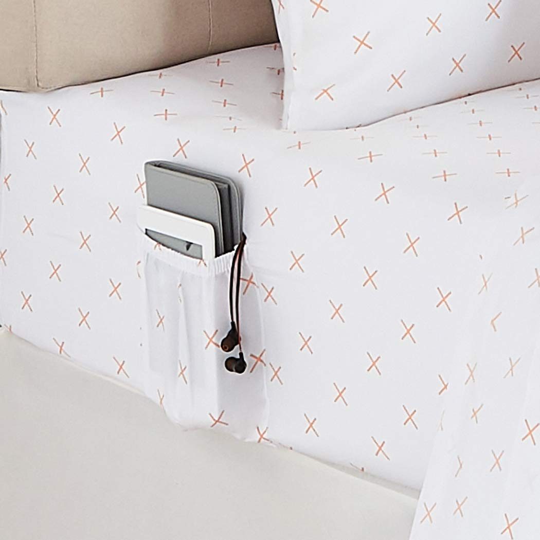 AmazonBasics College Dorm Bed-in-a-Bag with Elastic Storage Pockets - Full/Queen - Salmon X's