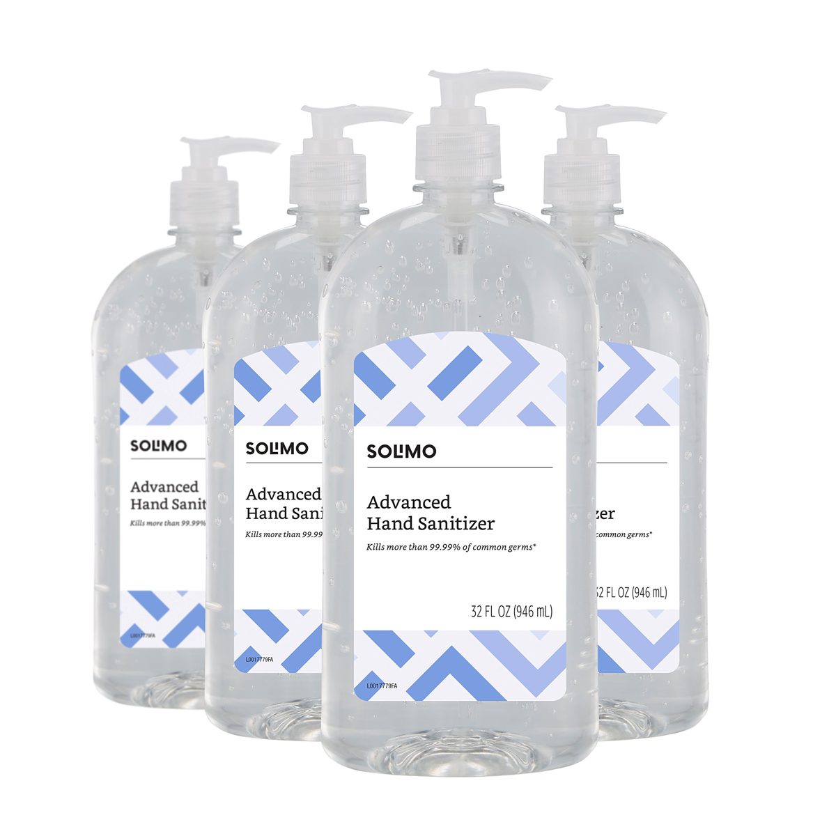 Amazon Brand - Solimo Hand Sanitizer with Vitamin E, 32 Fl Oz (Pack of 4) & Solimo Disinfecting Wipes, Lemon Scent & Fresh Scent, 75 Wipes Each (Pack of 3)