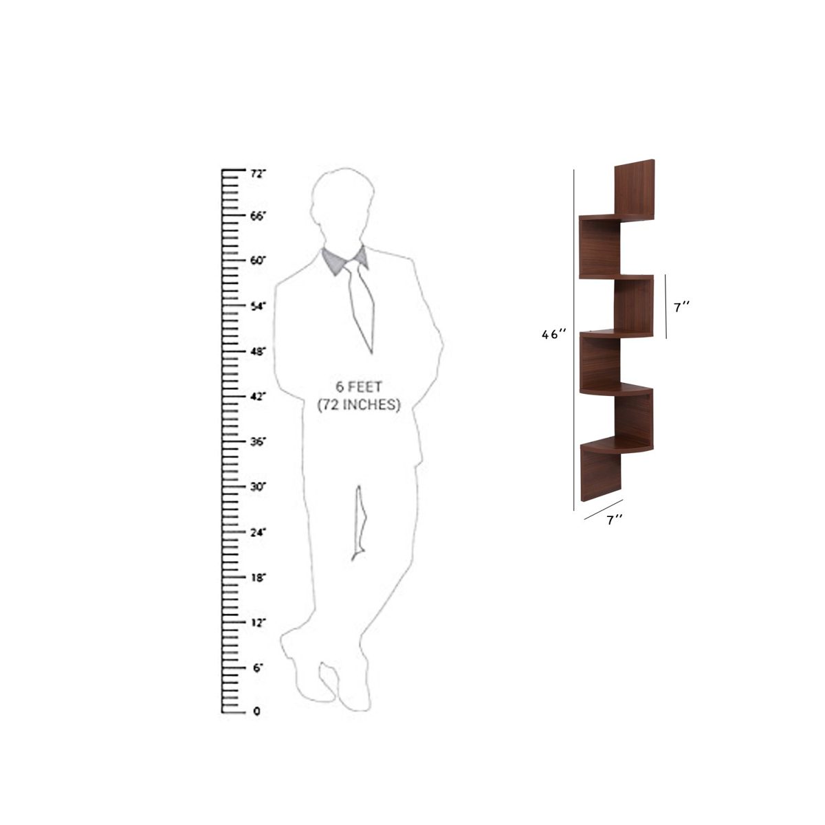 Amazon Brand - Solimo Zig-Zag Corner Wall Shelf (Matte Finish, Walnut)