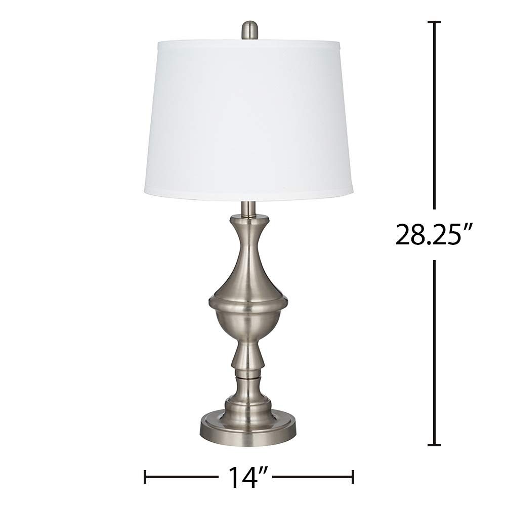 Amazon Brand – Ravenna Home Classic Traditional Metallic Table Lamp with LED Light Bulb, 28.25"H, Brushed Nickel