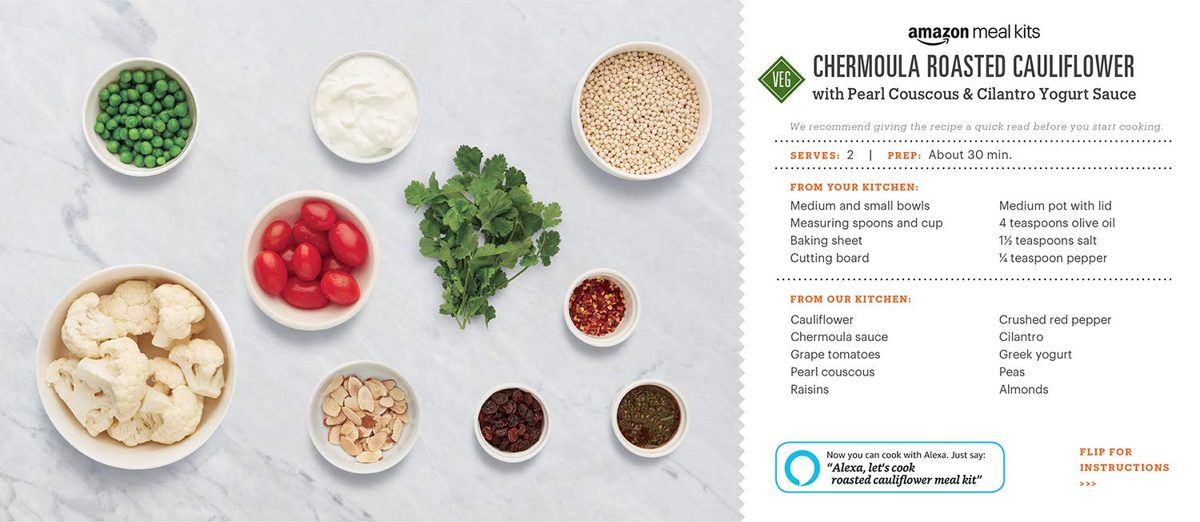 Amazon  Meal Kits, Chermoula Roasted Cauliflower with Pearl Couscous & Cilantro Yogurt Sauce , Serves 2