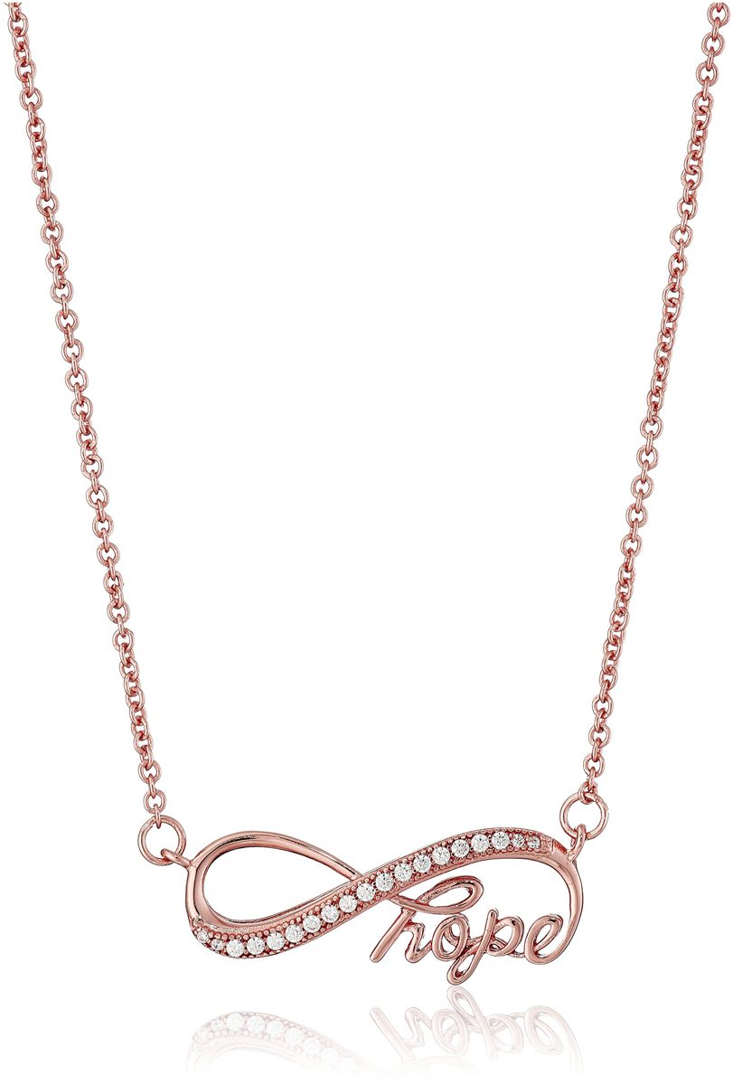 Rose Gold Plated 925 Sterling Silver AAA Cubic Zirconia Infinity Hope Pendant Necklace, 18"