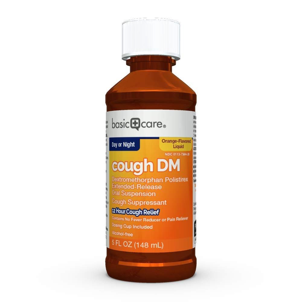 Basic Care 12 Hour Cough DM, Dextromethorphan Polistirex Extended-Release Oral Suspension, Cough Suppressant, 12 Hour Cough Relief, 5 Fluid Ounces
