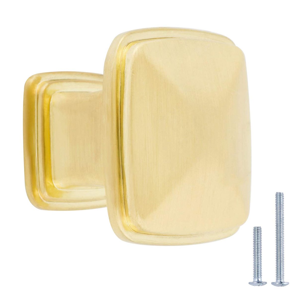 AmazonBasics Traditional Square Cabinet Knob, 1.25" Diameter, Brushed Brass, 25-Pack