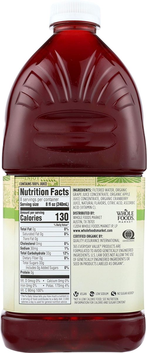 365 Everyday Value, Organic 100% Juice Flavored Juice Blend from Concentrate, Grape Cranberry, 64 fl oz