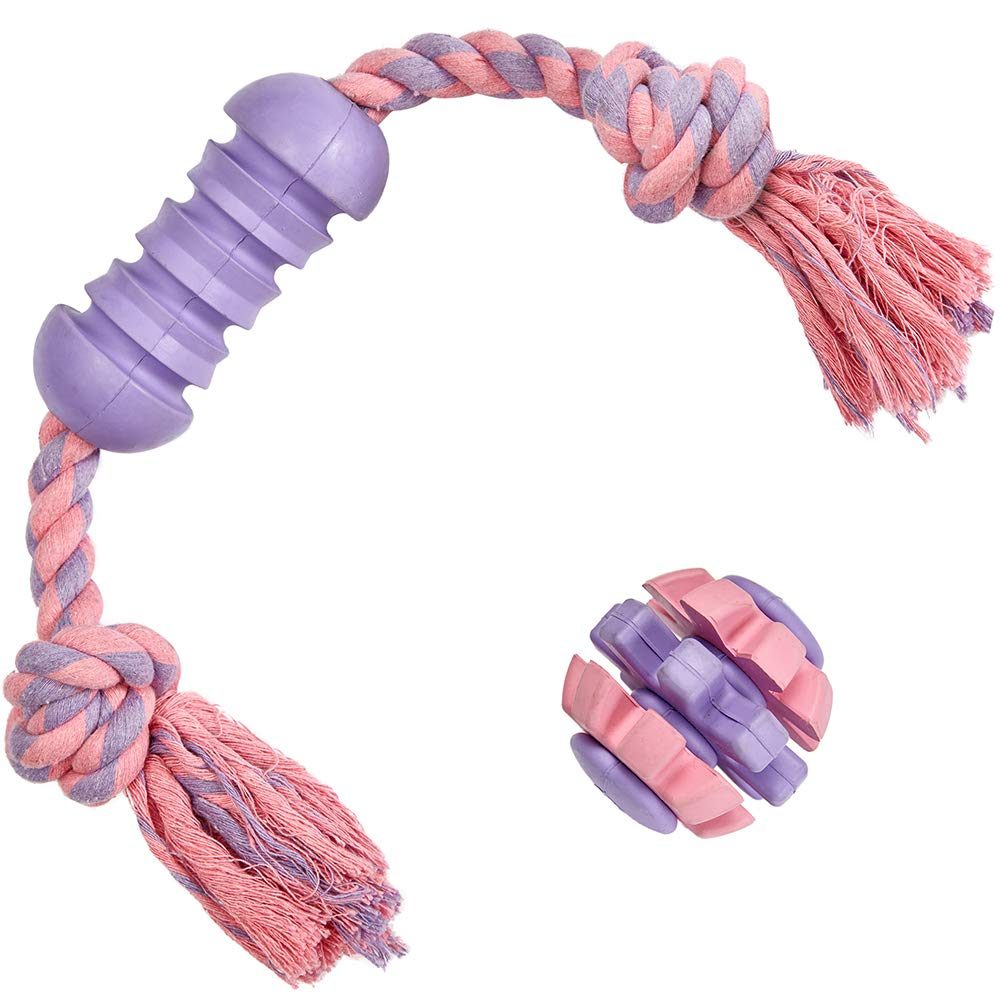 UMI. Essential Pack of 2 Gift Toys for Puppies & Dogs, 2-Knots Rope and Rubber Ball Dog Toy Value Pack