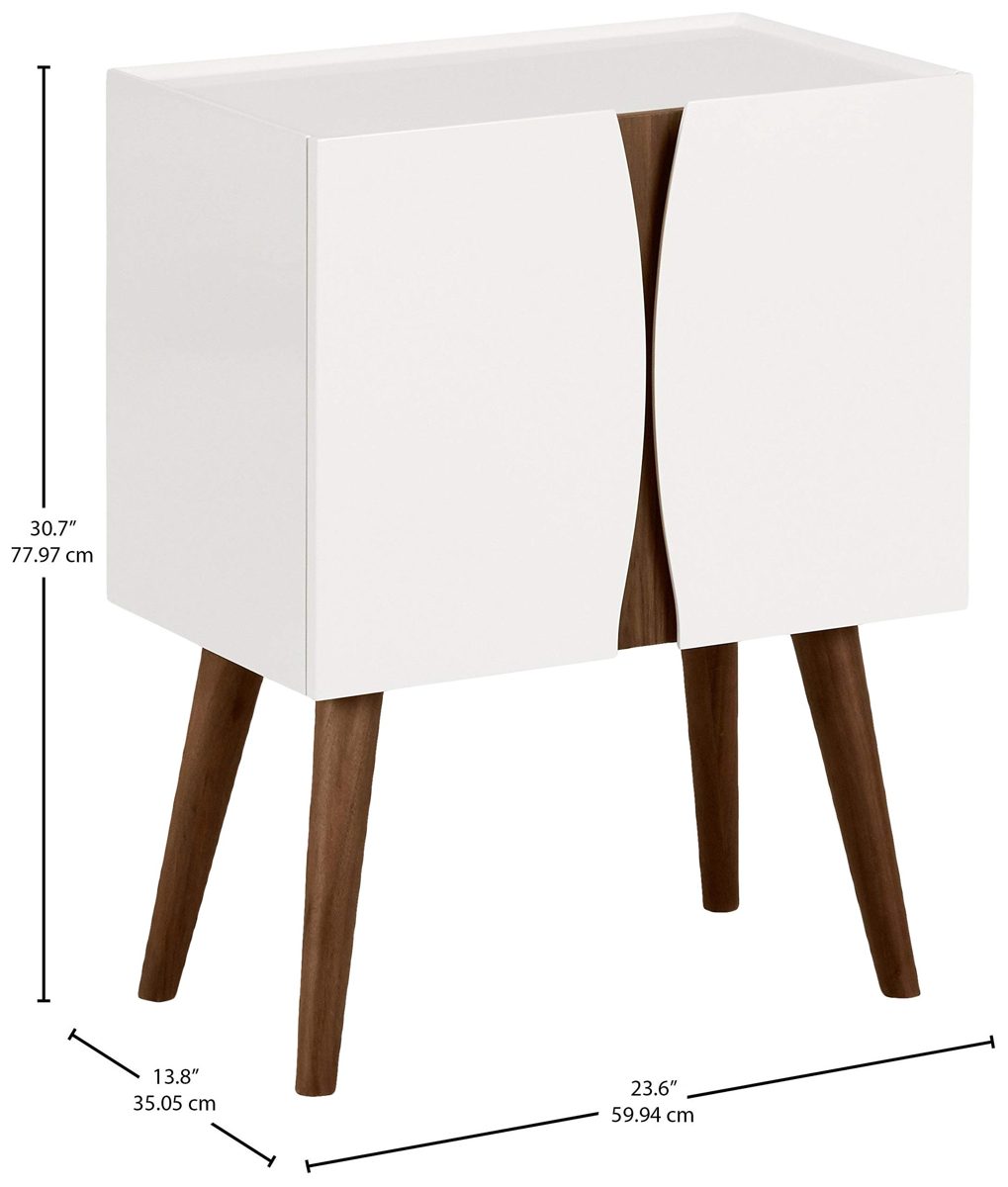 Amazon Brand – Rivet Modern Lacquer and Wood Cabinet, 23.6"L, Glossy White and Wood
