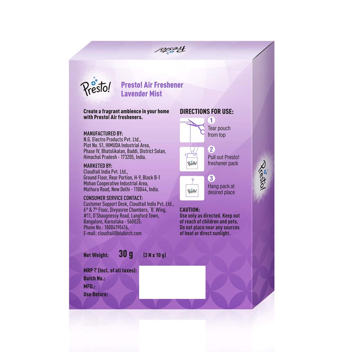 Amazon Brand - Presto! Air Freshener Pocket, Lavender Mist - 10 g (Pack of 3)