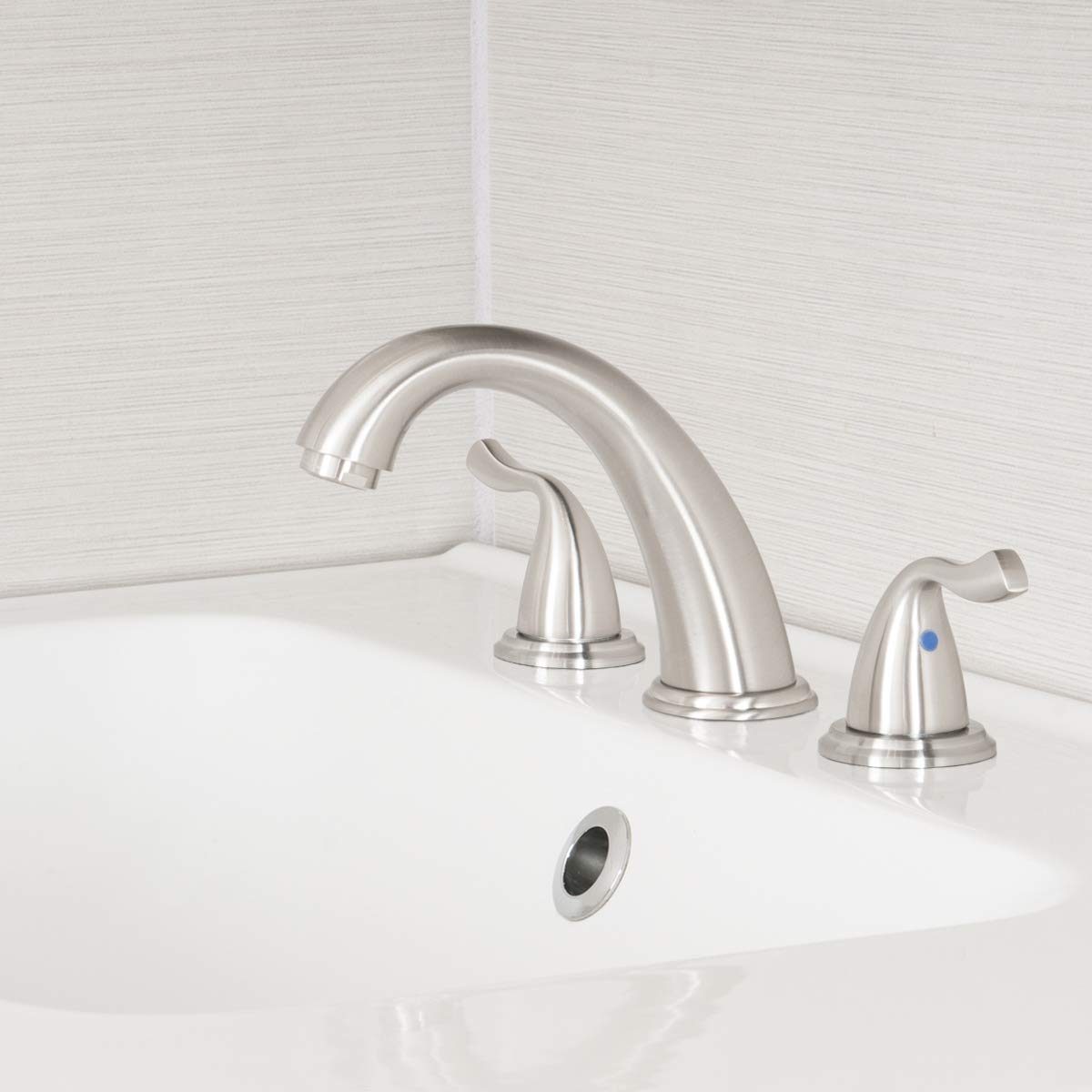 AmazonBasics Traditional 3 Piece Bathroom Faucet Set, Satin Nickel