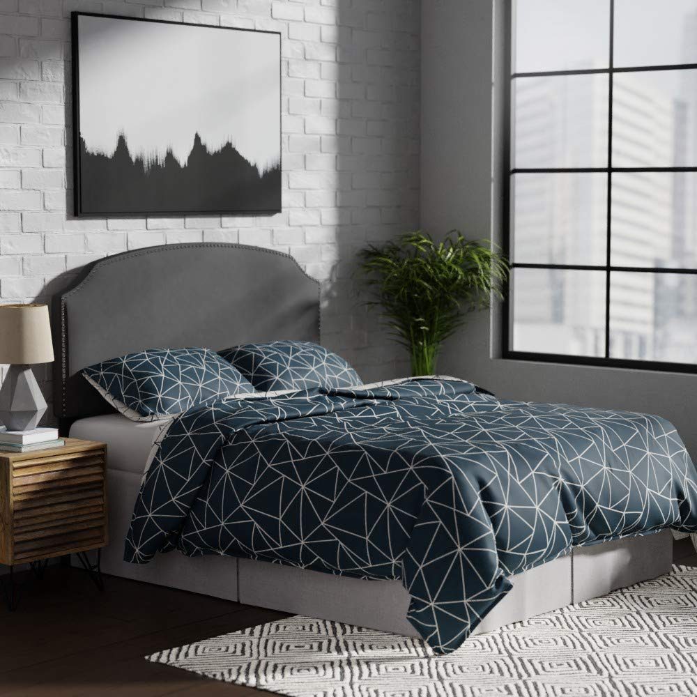 Amazon Brand – Rivet Curved Upholstered Headboard with Nailhead Trim, Queen, 60"W, Charcoal Gray