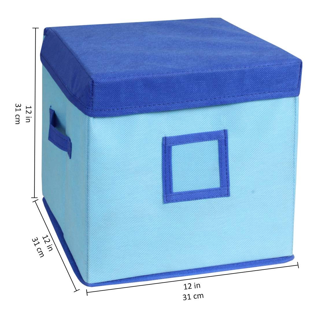 Amazon Brand - Solimo Fabric Storage Box with Lid, Medium, Medical Blue and Royal Blue