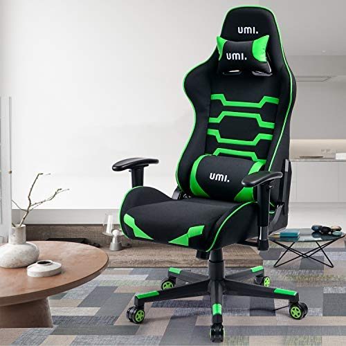 UMI. Essentials Gaming Ergonomic Computer Chair Height-Adjustable Headrest and Lumbar Support (Green)