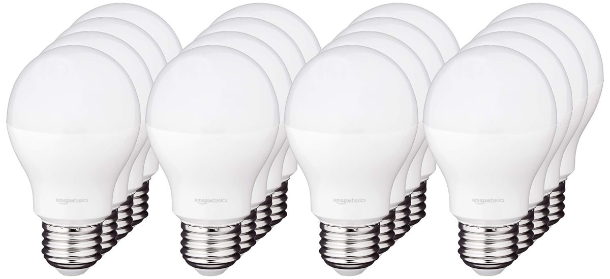 AmazonBasics 40 Watt Equivalent, Soft White, Dimmable, A19 LED Light Bulb, 16-Pack (Renewed)