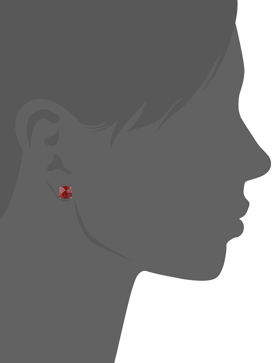14k White Gold Cushion-Cut Checkerboard Garnet Stud Earrings (8mm)