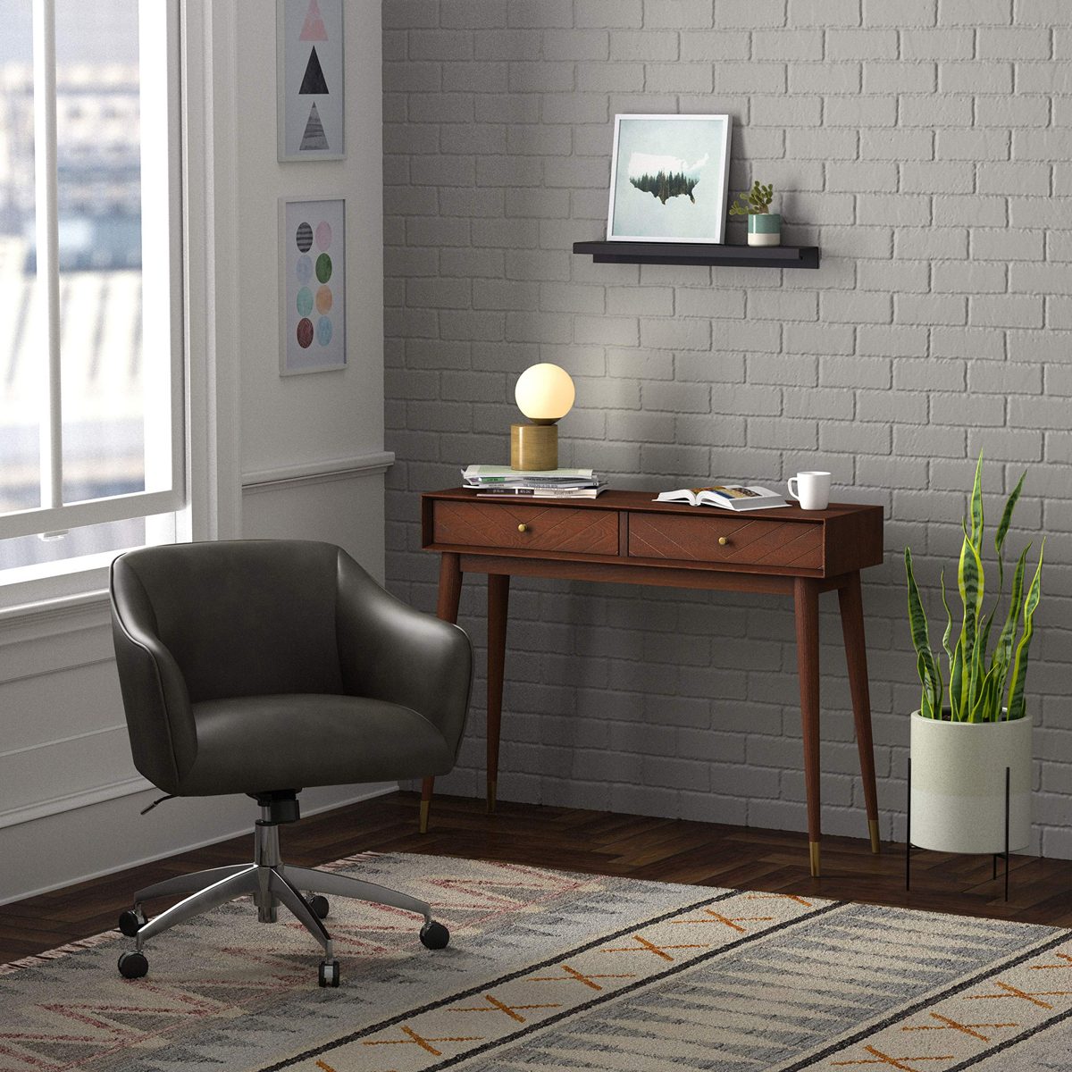 Rivet Mid-Century Modern Desk 31.5"H, Walnut Stain