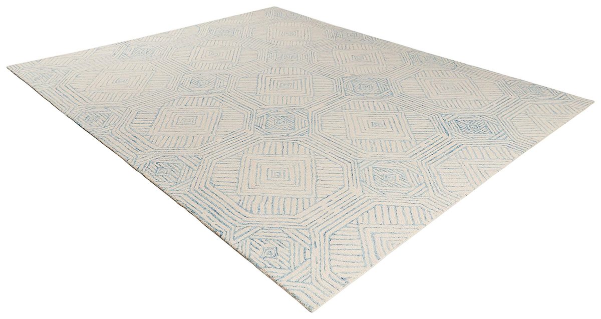 Amazon Brand – Rivet Geometric Wool Area Rug, 5 x 8 Foot, Blue, Ivory