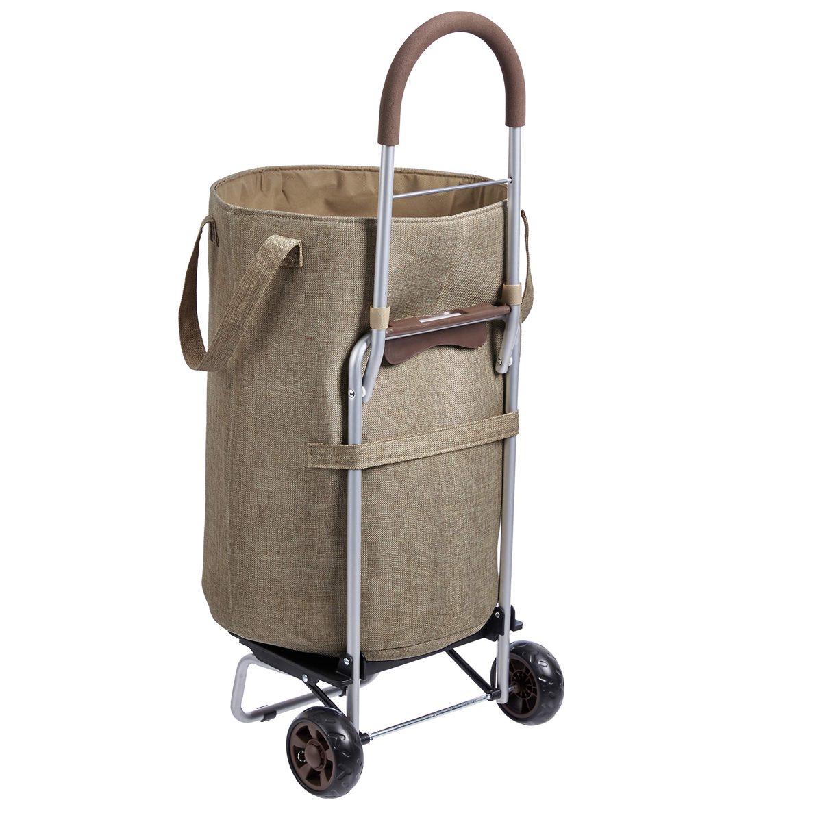 AmazonBasics Rolling Laundry Basket Cart Converts into Dolly, 91 cm Handle Height, Brown