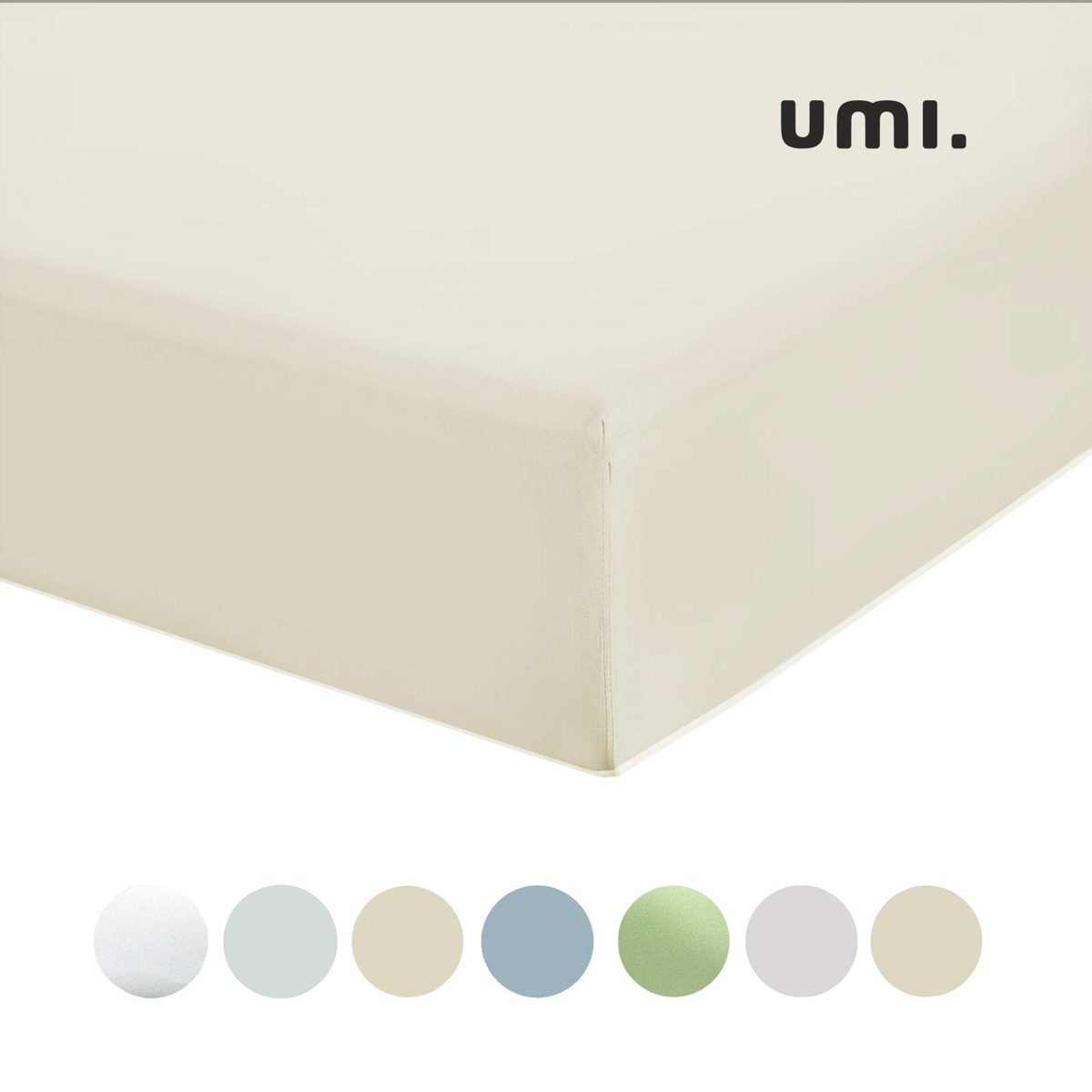 UMI. by Amazon 100% Cotton Plain Sateen Super King Size Fitted Sheet, 300 Thread Count, Pumice Stone, Super Soft and Comfortable with All Round Elastic Extra Deep Pockets, Machine Washable
