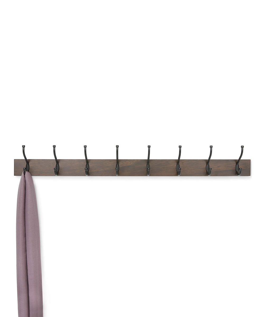 AmazonBasics Wall Mounted Coat Rack - 8 Standard Hook, Walnut, 2-Pack