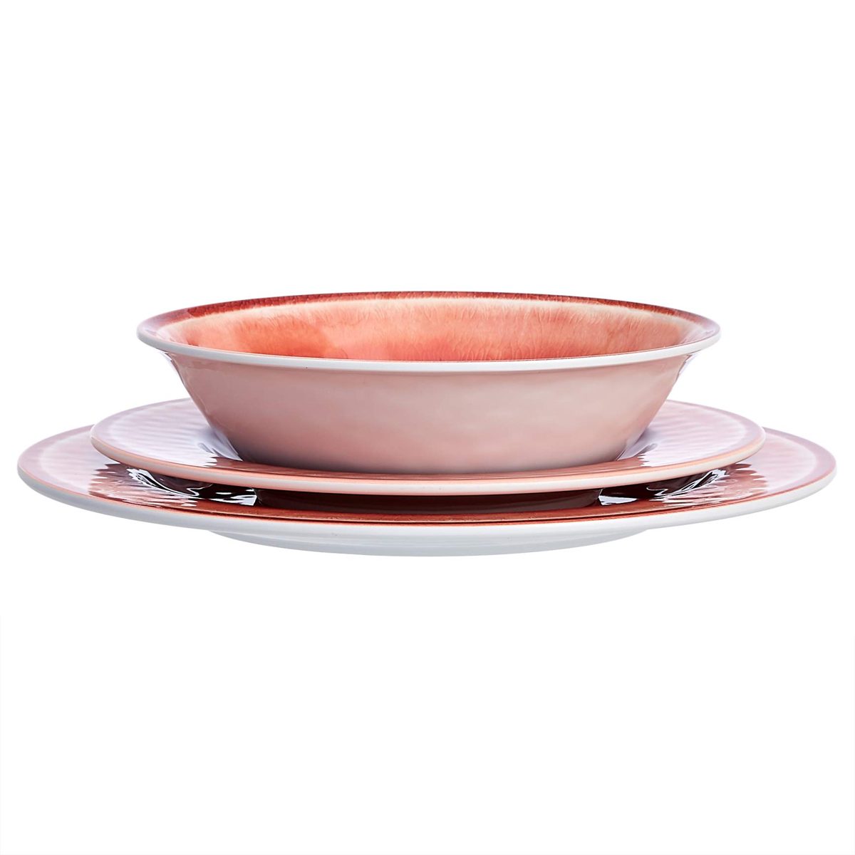 AmazonBasics 12-Piece Melamine Dinnerware Set - Service for 4, Red Crackle Glaze