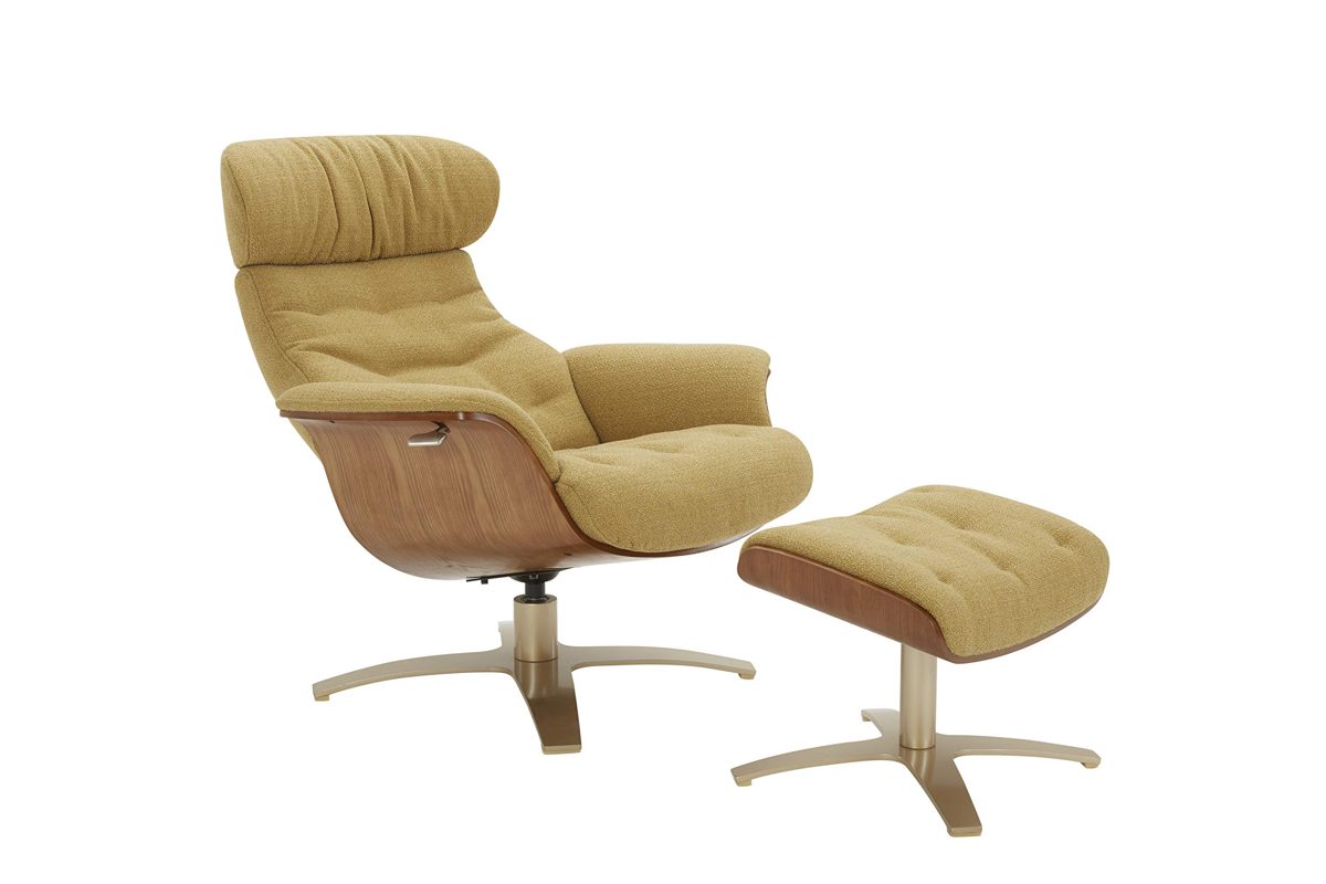 Amazon Brand – Rivet Olander Mid-Century Modern Ottoman with Self-Centering Swivel Base, 20.5"W, Lemongrass