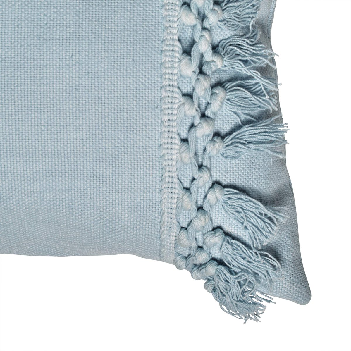 Amazon Brand – Rivet Modern Macrame Fringe Lumbar Throw Pillow - 18 x 12 Inch, Blue