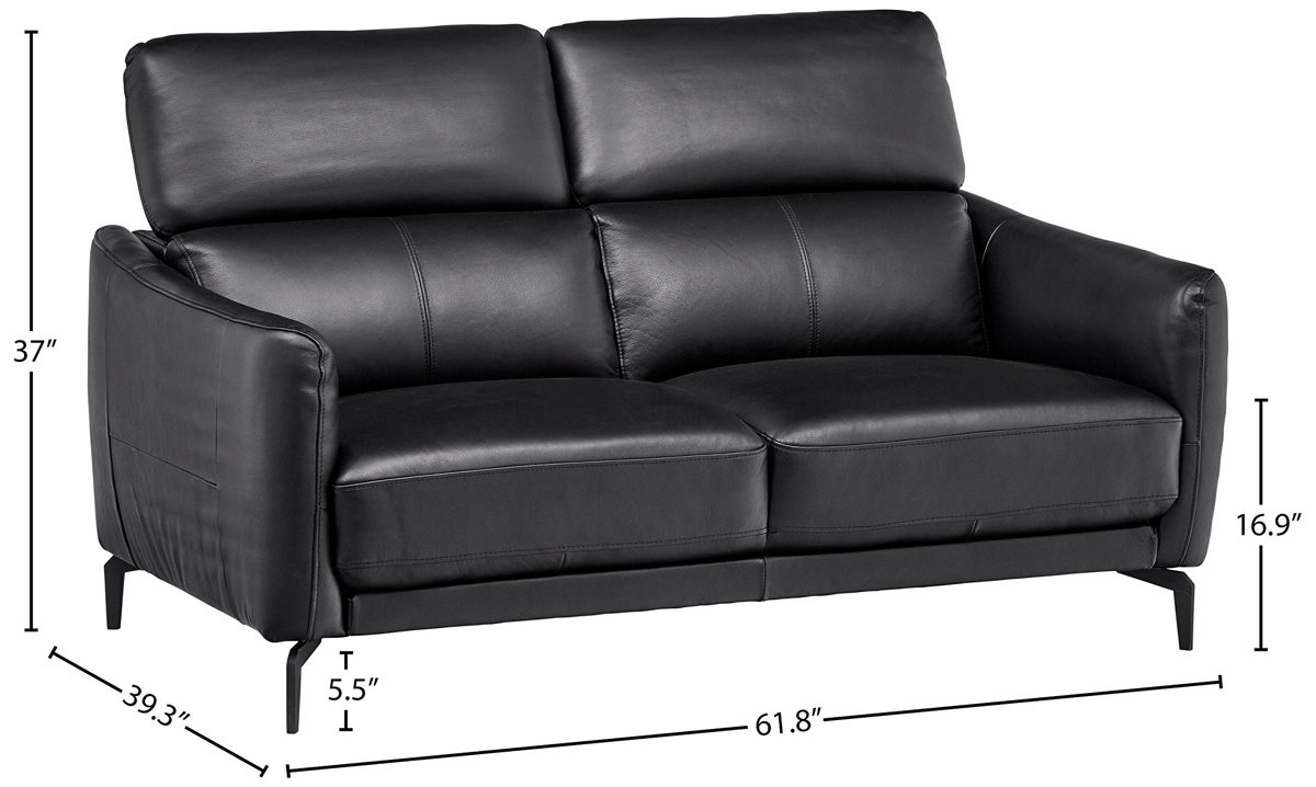 Amazon Brand – Rivet Kaden Mid-Century Modern Adjustable Headrest Leather Loveseat Sofa, 61.8"W, Black Leather