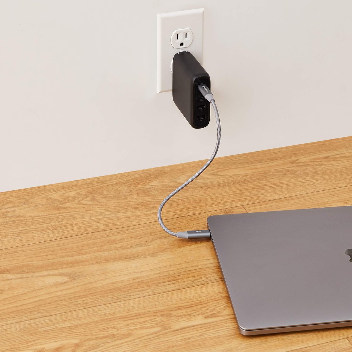 AmazonBasics 98W Four-Port GaN Wall Charger with 2 USB-C Ports (60W + 18W) and 2 USB-A Ports (10W + 10W) - Black