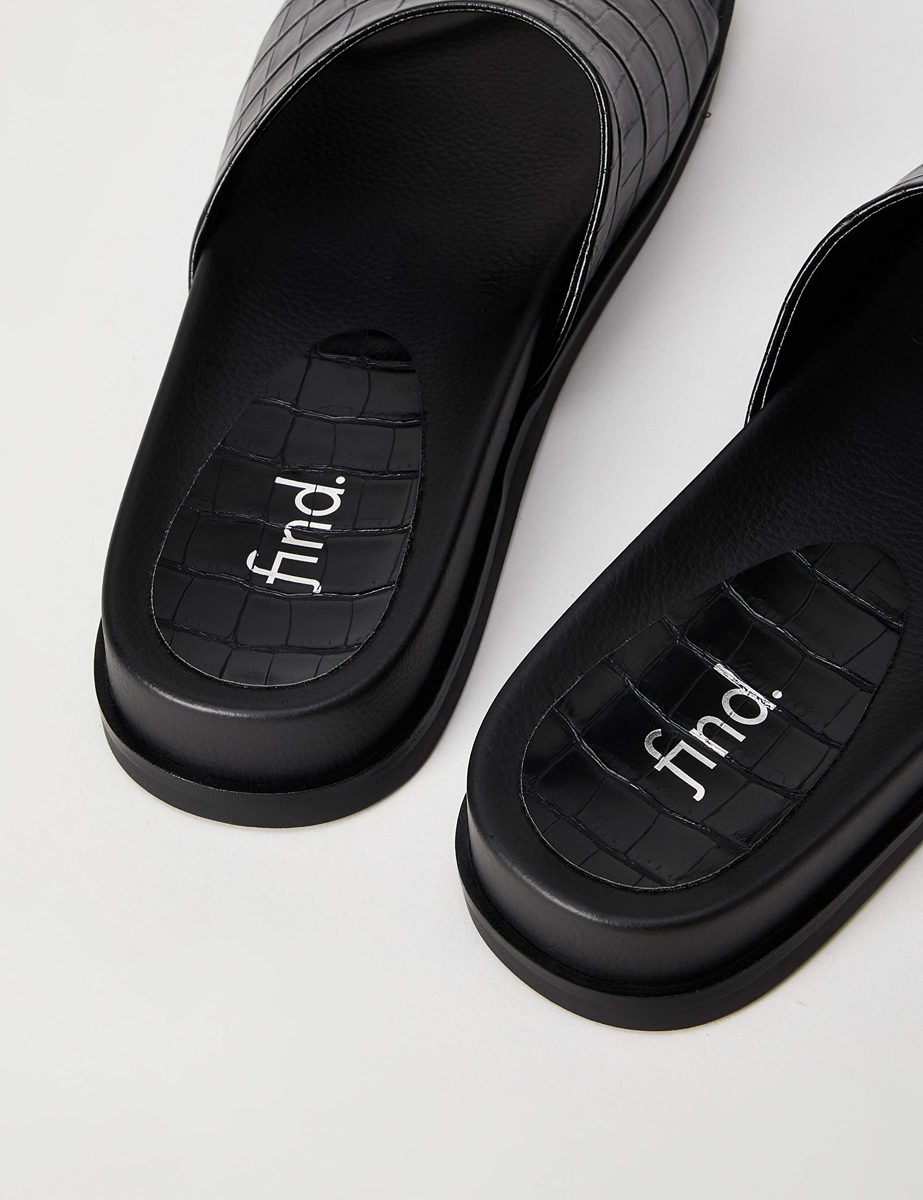 Amazon Brand - find. Women's Leather Mule Footbed Open Sandals Black Size: 6 UK