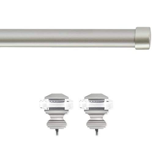 AmazonBasics Squire Acrylic Square Finial with 1" Curtain Rod - 36-72", Nickel