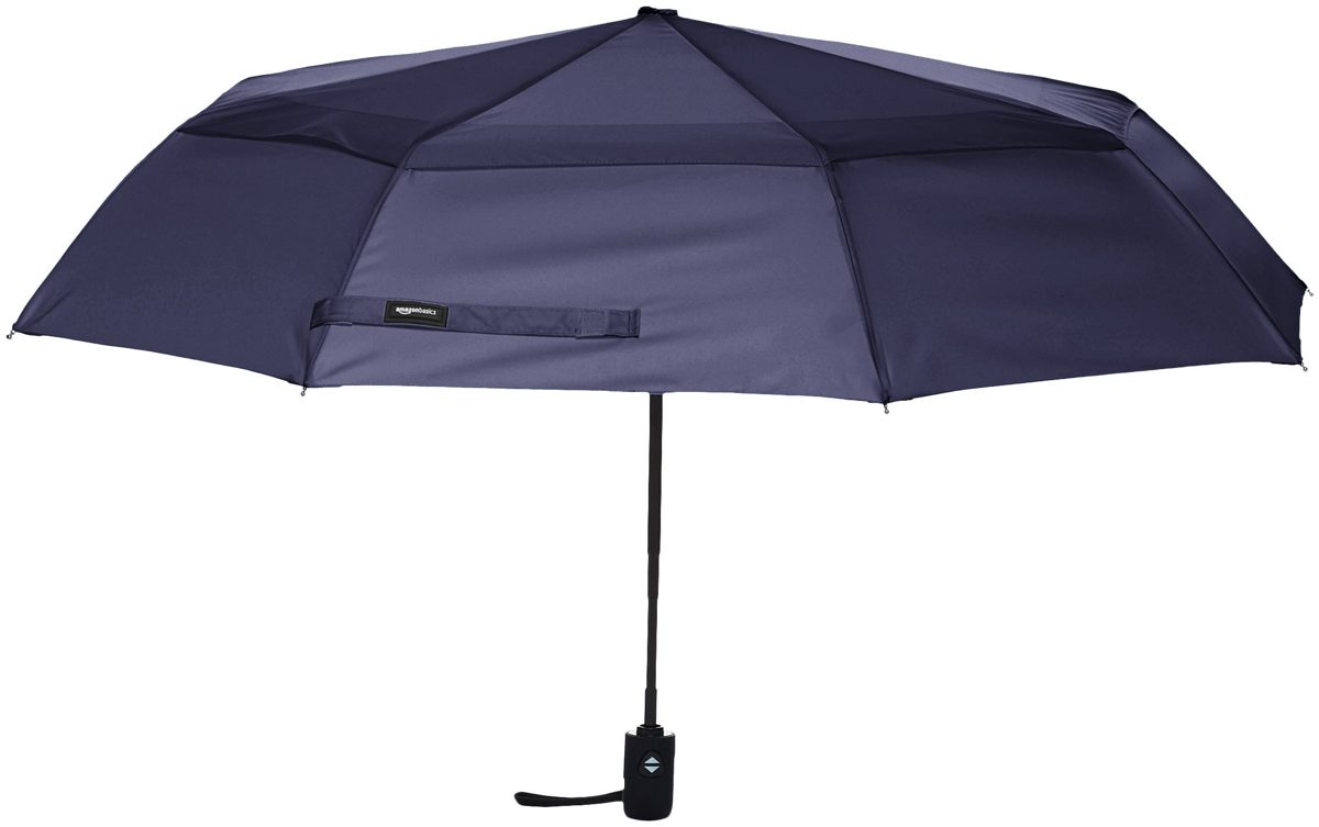 AmazonBasics Automatic Open Travel Umbrella with Wind Vent - Navy Blue