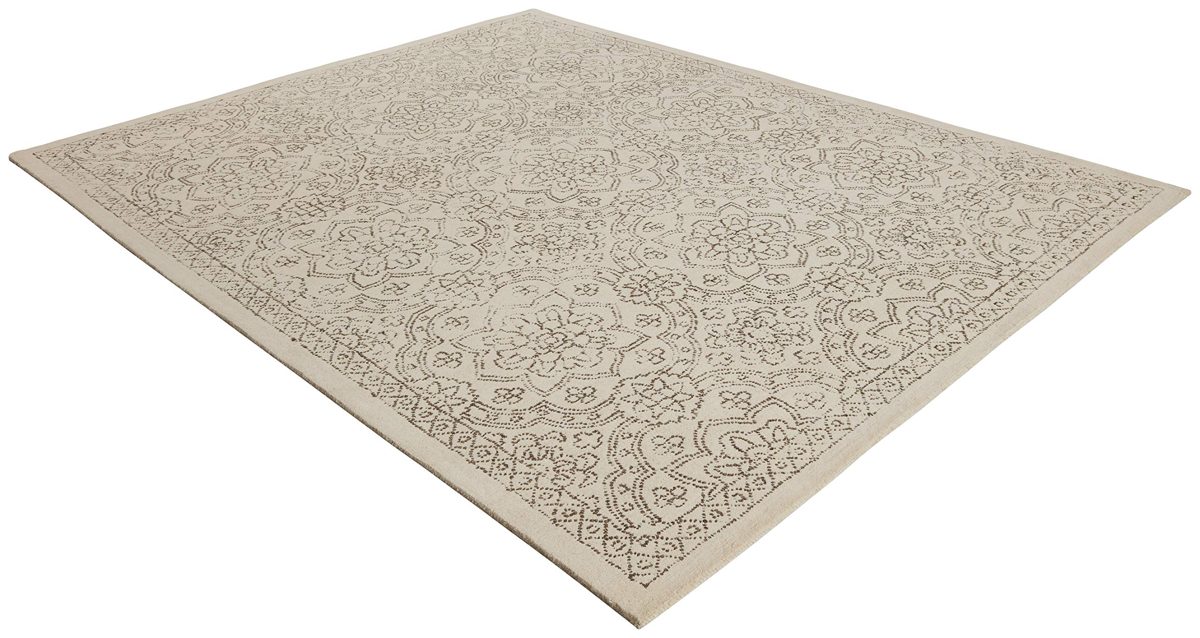 Amazon Brand – Stone & Beam Contemporary Floral Medallion Wool Area Rug, 5' x 8', Grey on Ivory